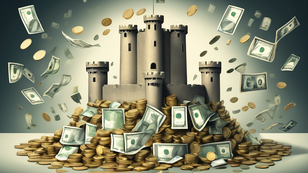 An illustration of effective money management strategies, symbolized by a fortress protecting coins and banknotes, representing financial security and grow