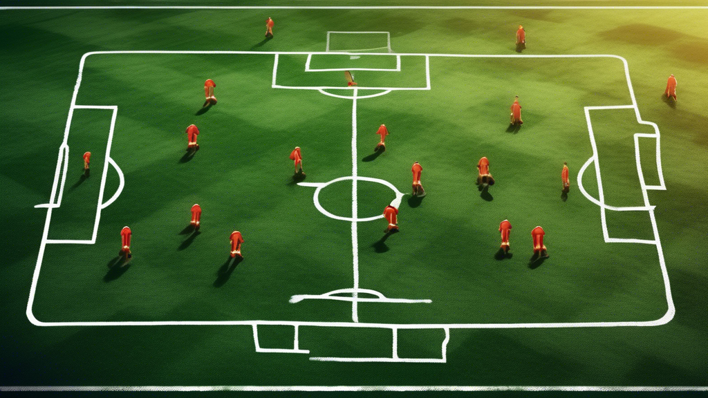 A soccer field with a strategic game plan drawn on it, including players and formations, symbolizing the key to winning.